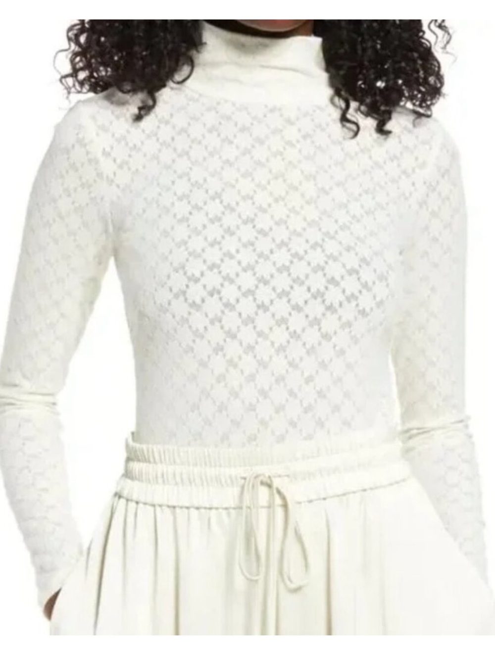 New Open Edit Ivory White Floral Lace Mock Neck Long Sleeve Bodysuit Size XS